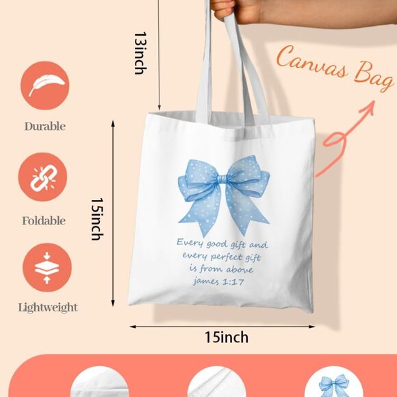 Canvas Tote Bag Women Teens Pink Bible Pattern Versatile Reusable Fashion - Picture 3 of 7